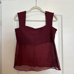 Abercrombie & Fitch Burgundy Sheer Hem Blouse